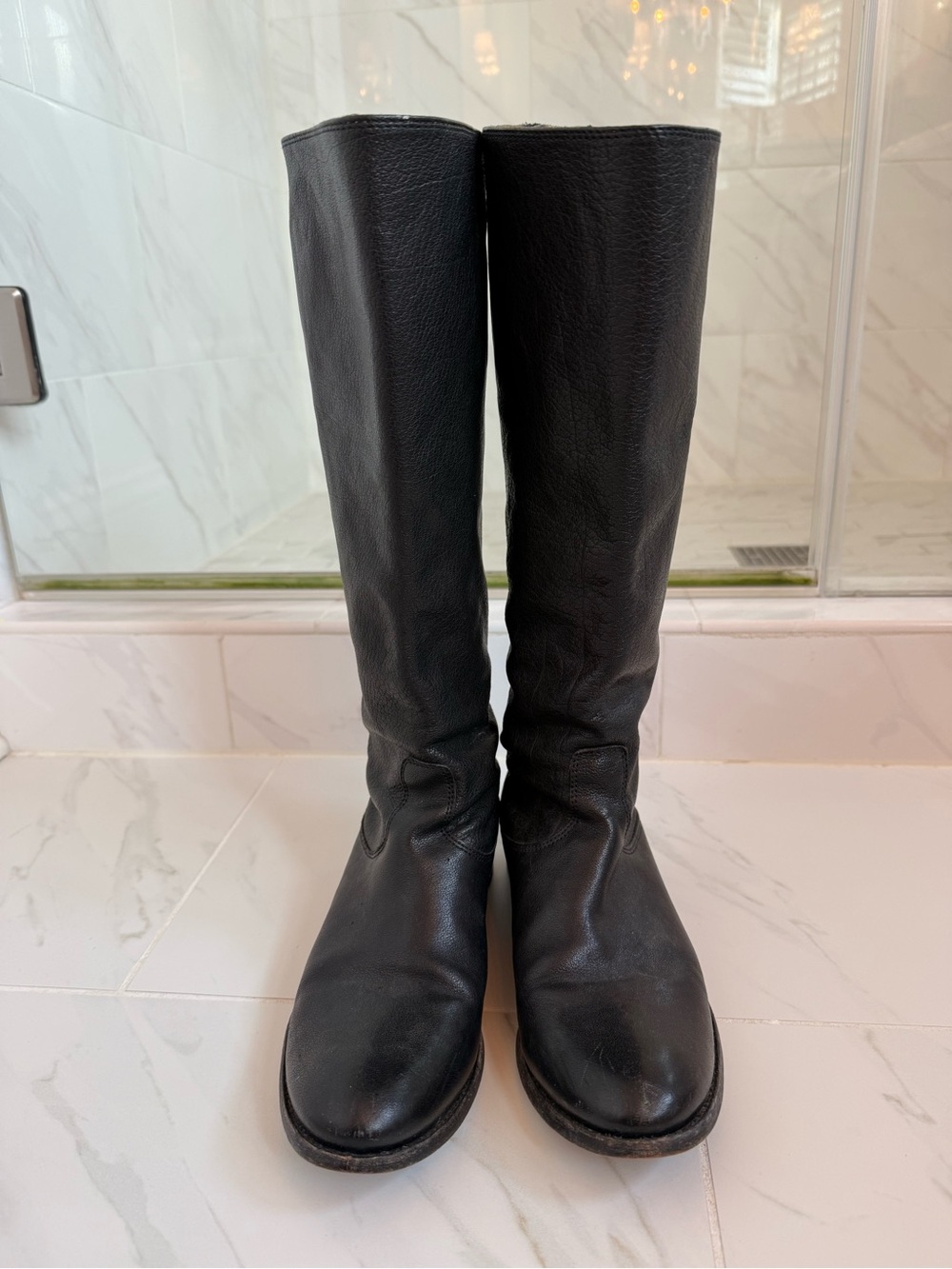 Size 9.5 Melissa Button Back Frye Black Tall Leather Riding Boots - Picture 4 of 9